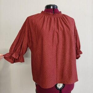 Madewell Texture & Thread Medium Orange Smocked Ruched Dotted Textured Blouse